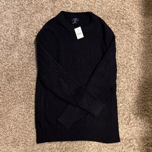 J. Crew Men's Black Cable Knit Crewneck Sweater